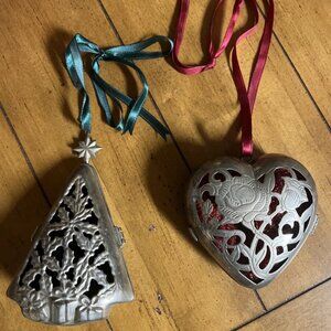 SET OF 2 LENOX KIRK SHEFF SILVER CHRISTMAS TREE & HEART KEEPSAKE BOX OR ORNAMENT